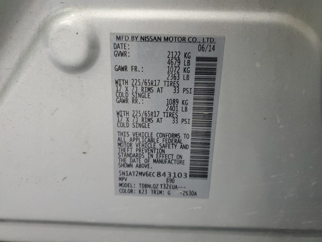 2014 Nissan Rogue S Copart, lot number: 56537275, vin: 5N1AT2MV6EC843103. Thumbnail 13