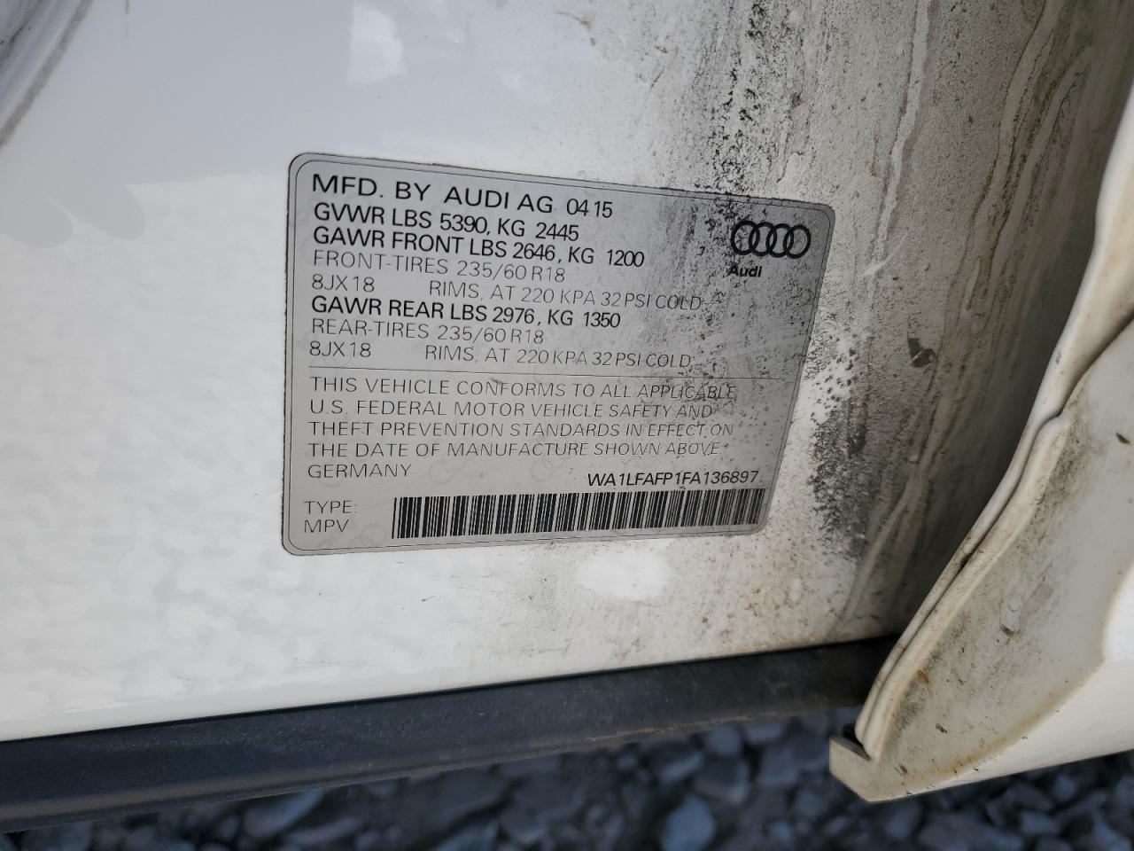 2015 Audi Q5 Premium Plus Copart, lot number: 59095665, vin: WA1LFAFP1FA136897. Thumbnail 12