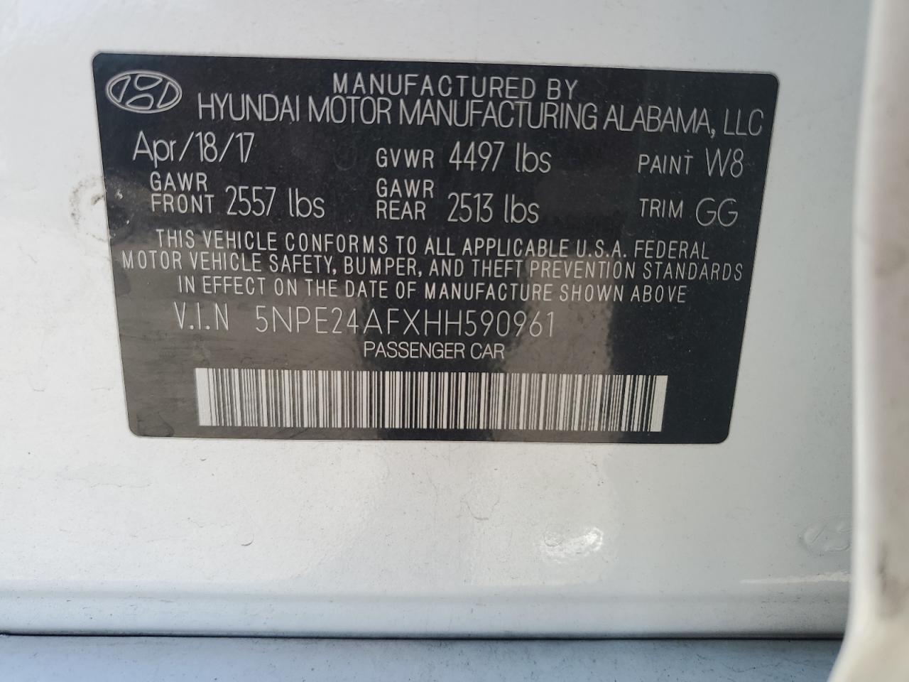 2017 Hyundai Sonata Se Copart, lot number: 57283875, vin: 5NPE24AFXHH590961. Thumbnail 12