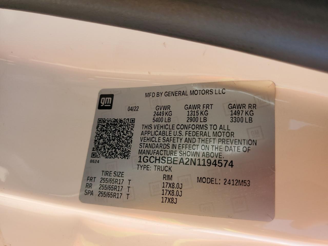 2022 Chevrolet Colorado Copart, lot number: 56701075, vin: 1GCHSBEA2N1194574. Thumbnail 12