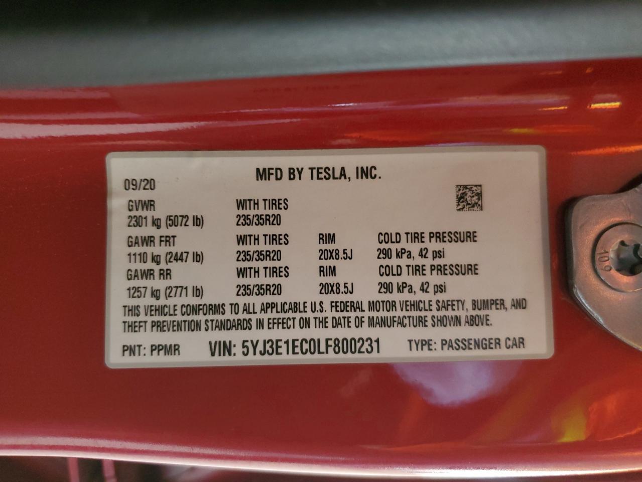 2020 Tesla Model 3 Copart, lot number: 58442165, vin: 5YJ3E1EC0LF800231. Thumbnail 12