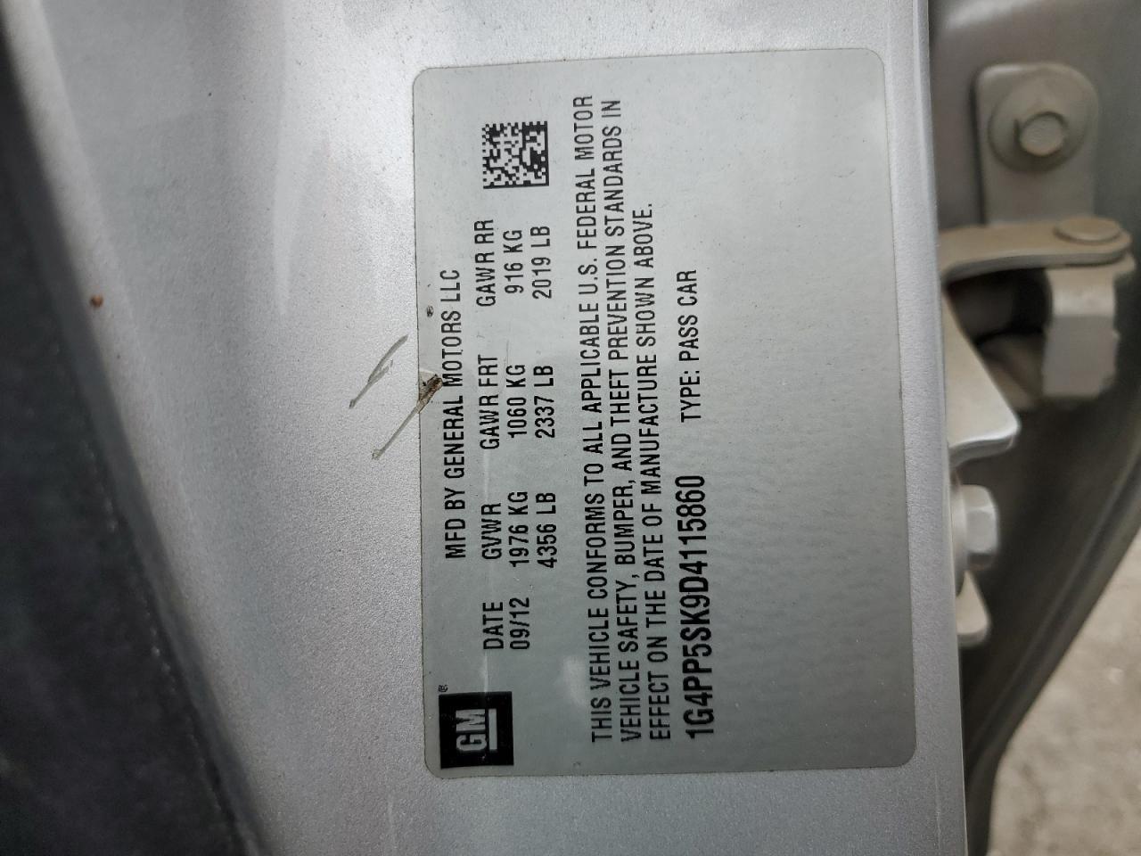 2013 Buick Verano Copart, lot number: 56394285, vin: 1G4PP5SK9D4115860. Thumbnail 12