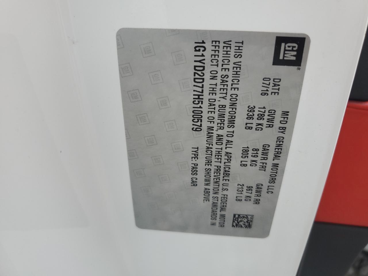 2017 Chevrolet Corvette Stingray 2Lt Copart, lot number: 58973455, vin: 1G1YD2D77H5100579. Thumbnail 12