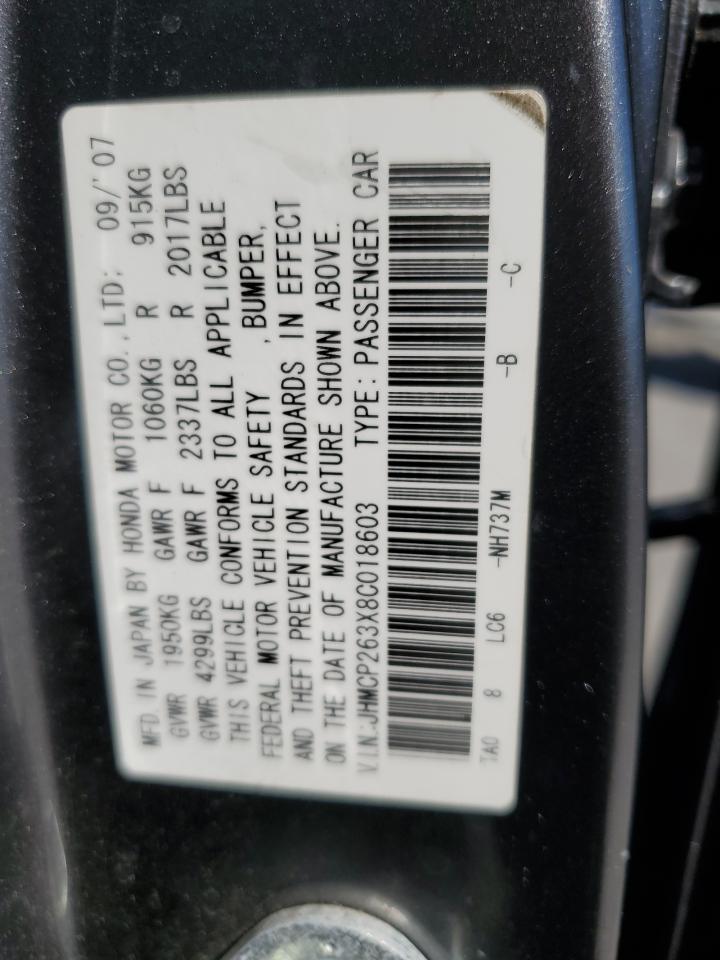 2008 Honda Accord Lx Copart, lot number: 56571695, vin: JHMCP263X8C018603. Thumbnail 12