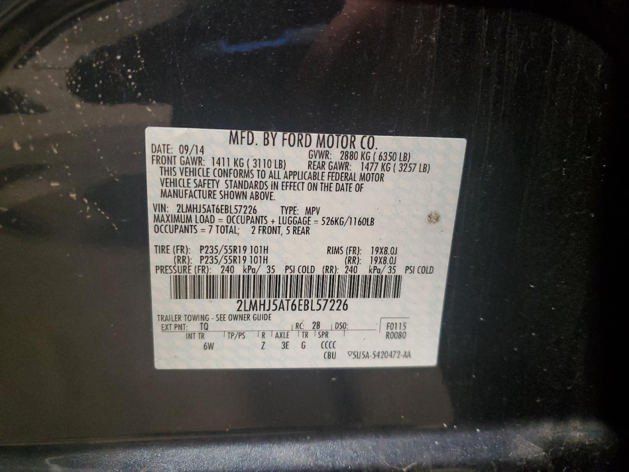 2014 Lincoln Mkt Copart, lot number: 58888805, vin: 2LMHJ5AT6EBL57226. Thumbnail 13