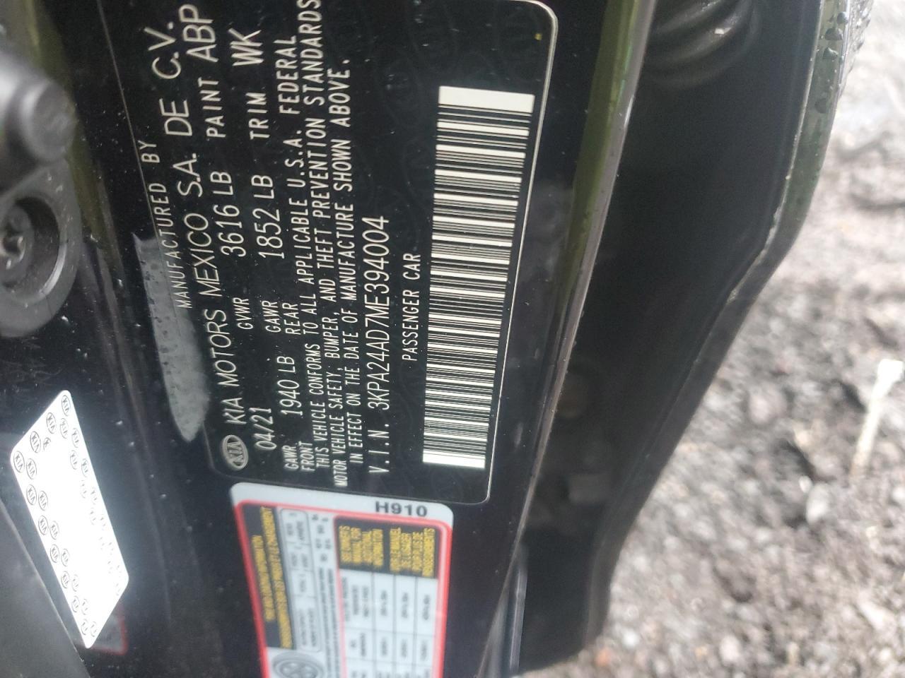 2021 Kia Rio Lx Copart, lot number: 55641945, vin: 3KPA24AD7ME394004. Thumbnail 12