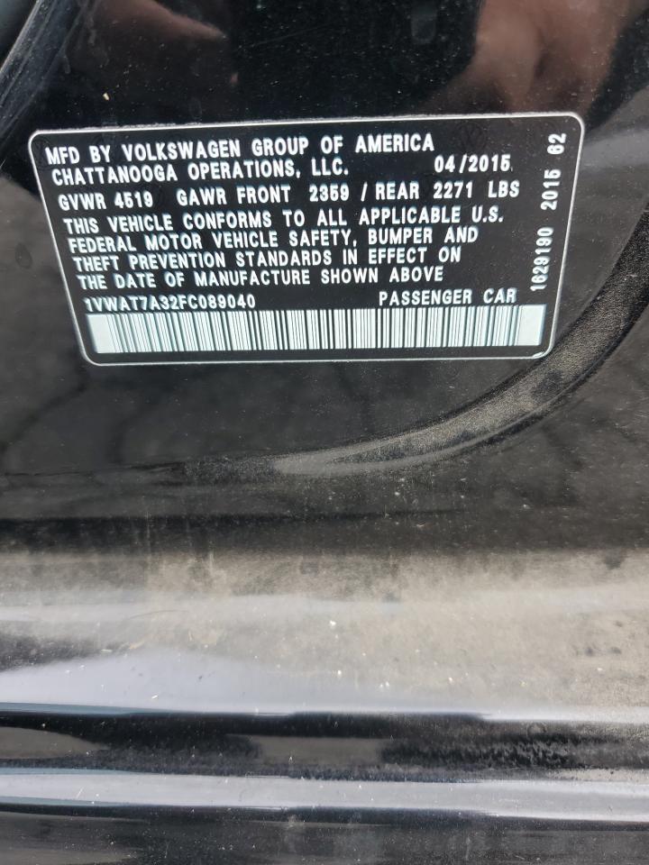 2015 Volkswagen Passat S Copart, lot number: 55606295, vin: 1VWAT7A32FC089040. Thumbnail 12