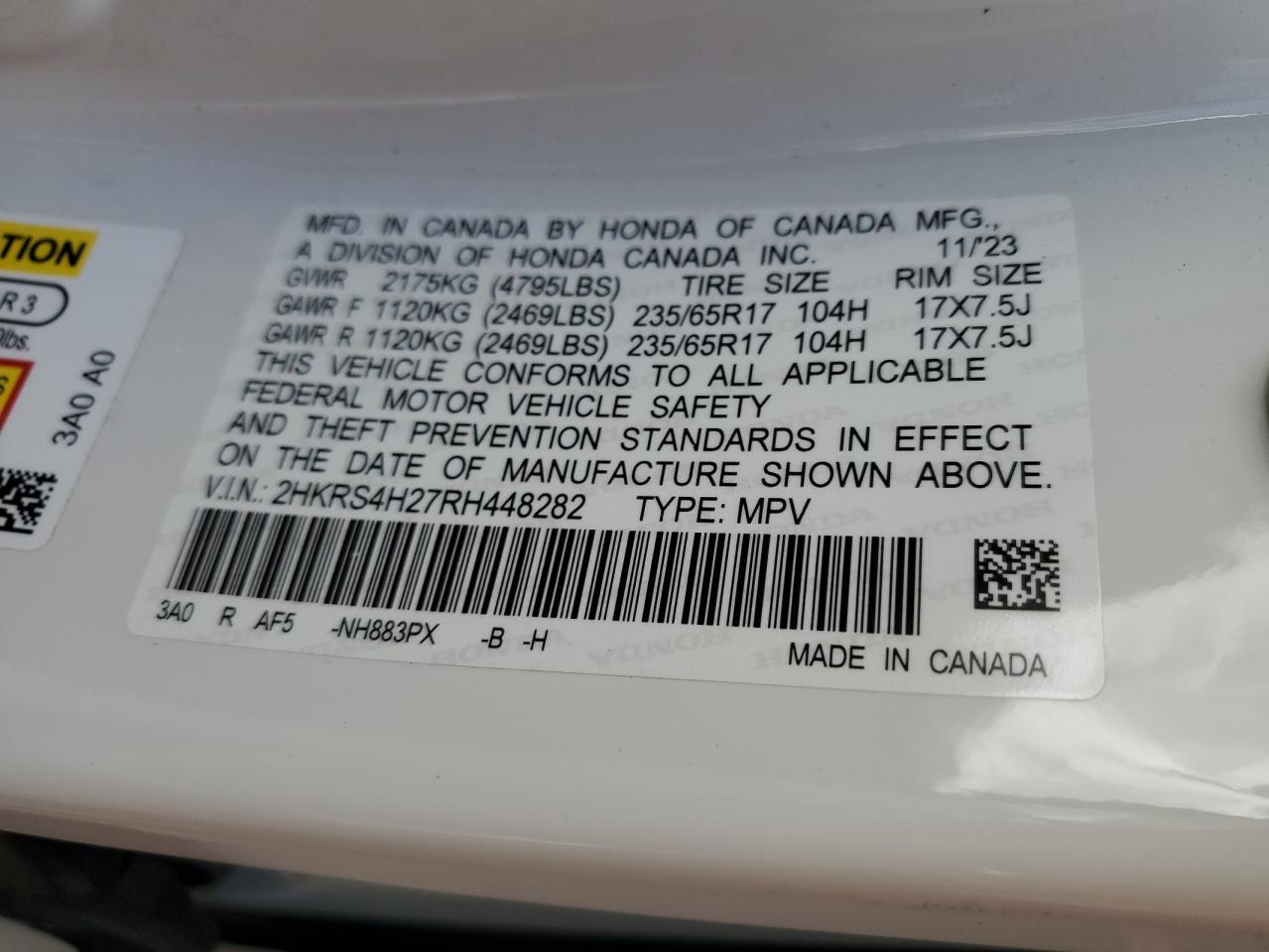 2024 Honda Cr-V Lx Copart, lot number: 56250565, vin: 2HKRS4H27RH448282. Thumbnail 13