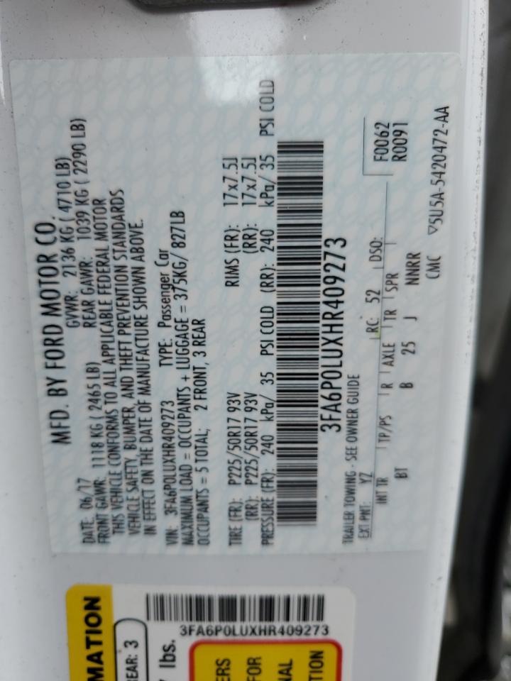 2017 Ford Fusion Se Hybrid Copart, lot number: 54022505, vin: 3FA6P0LUXHR409273. Thumbnail 12