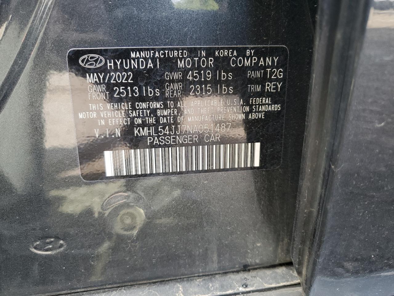 2022 Hyundai Sonata Hybrid Copart, lot number: 55892895, vin: KMHL54JJ7NA051487. Thumbnail 13