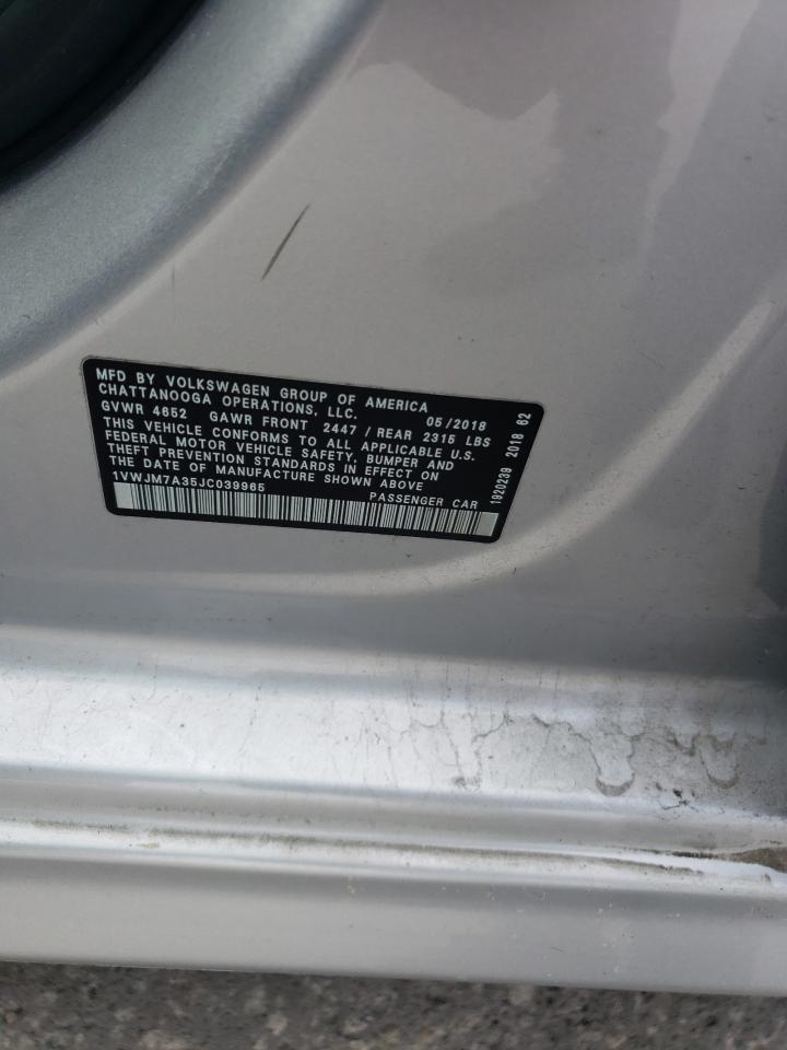 2018 Volkswagen Passat Gt Copart, lot number: 55780665, vin: 1VWJM7A35JC039965. Thumbnail 12