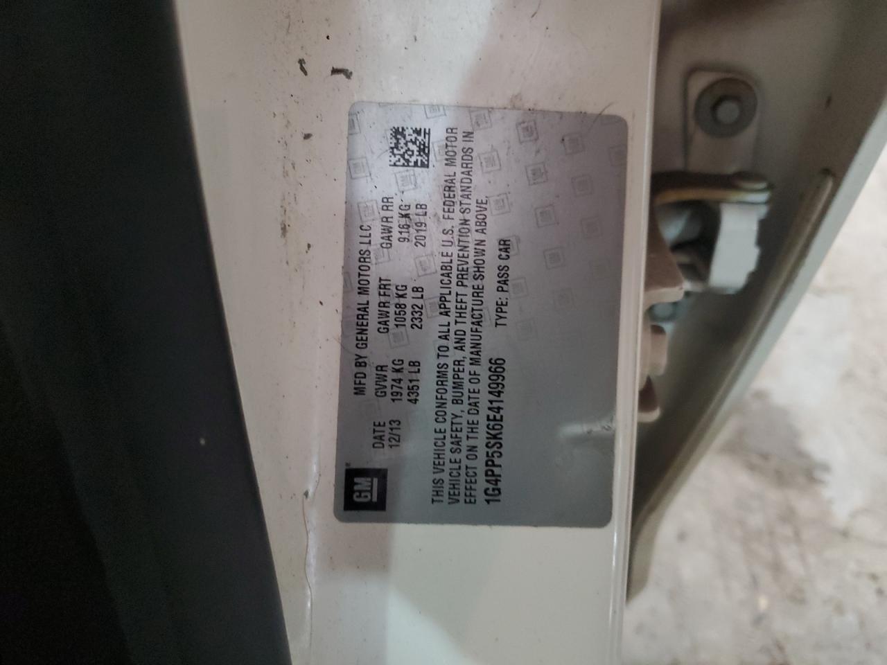 2014 Buick Verano Copart, lot number: 58793805, vin: 1G4PP5SK6E4149966. Thumbnail 13