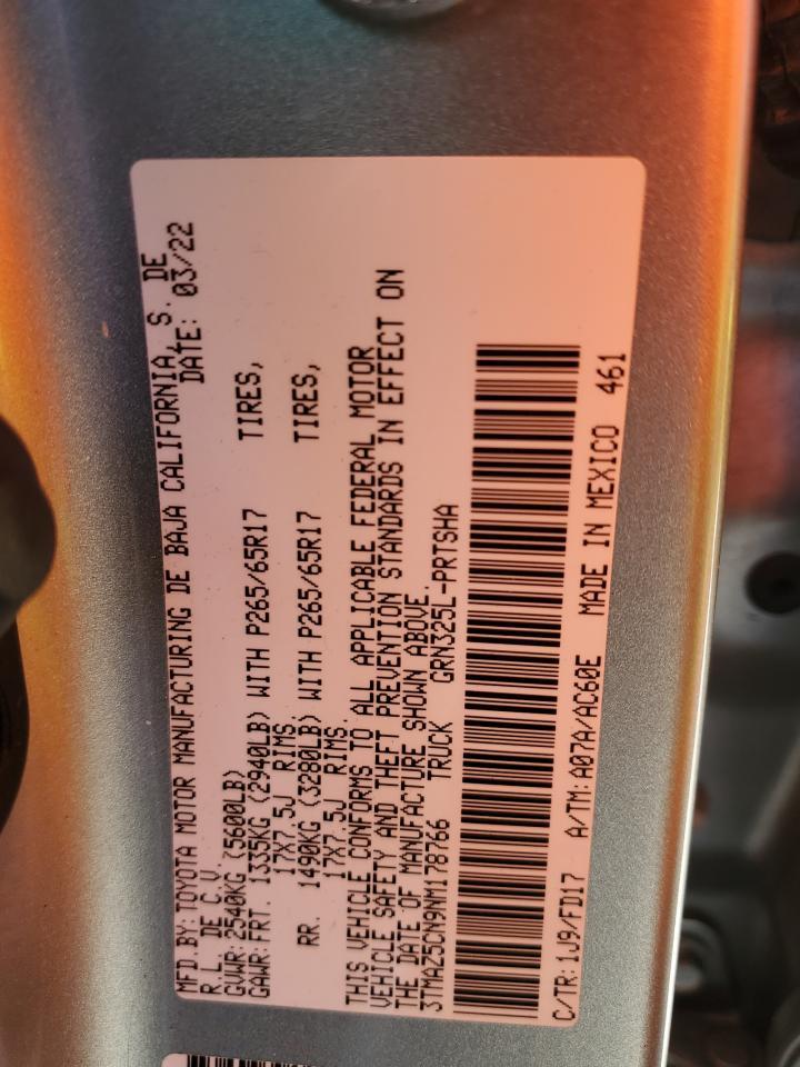 2022 Toyota Tacoma Double Cab Copart, lot number: 55898335, vin: 3TMAZ5CN9NM178766. Thumbnail 12