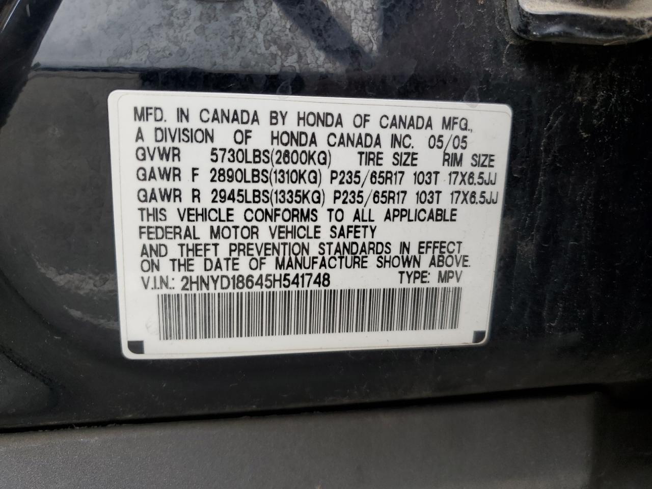 2005 Acura Mdx Touring Copart, lot number: 55961635, vin: 2HNYD18645H541748. Thumbnail 13