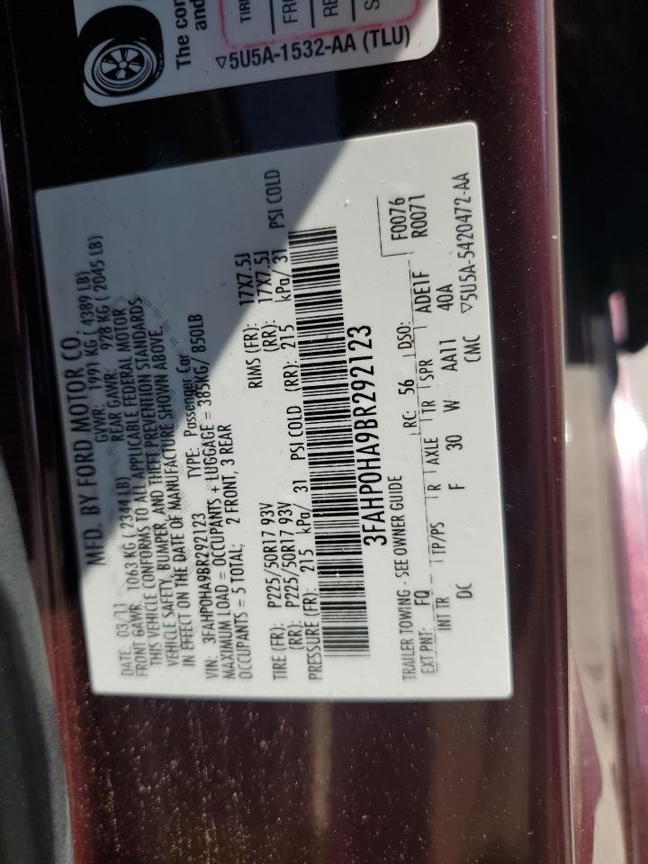 2011 Ford Fusion Se Copart, lot number: 56802785, vin: 3FAHP0HA9BR292123. Thumbnail 12