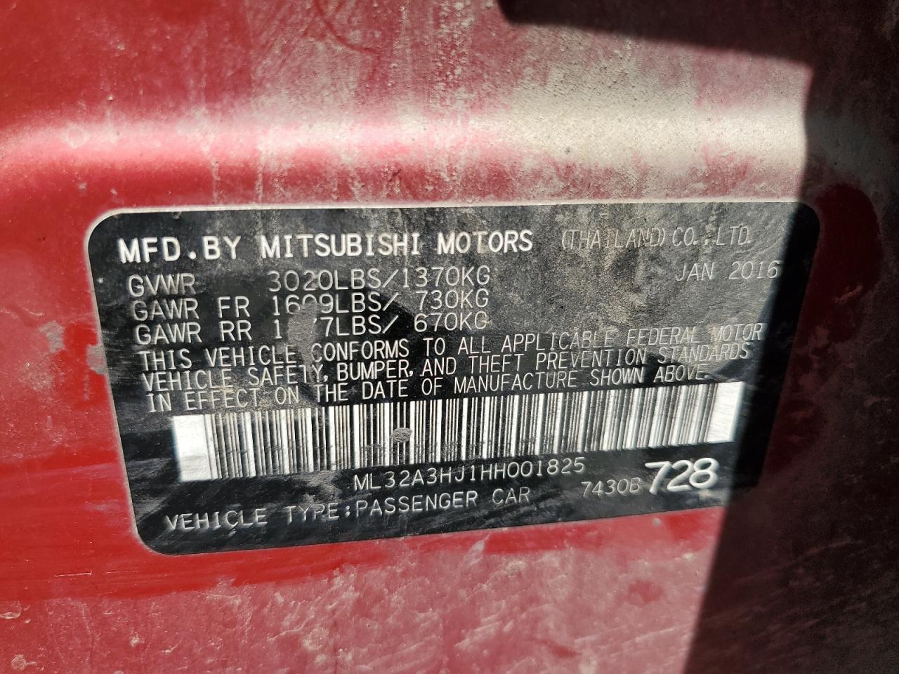 2017 Mitsubishi Mirage Es Copart, lot number: 55701505, vin: ML32A3HJ1HH001825. Thumbnail 12