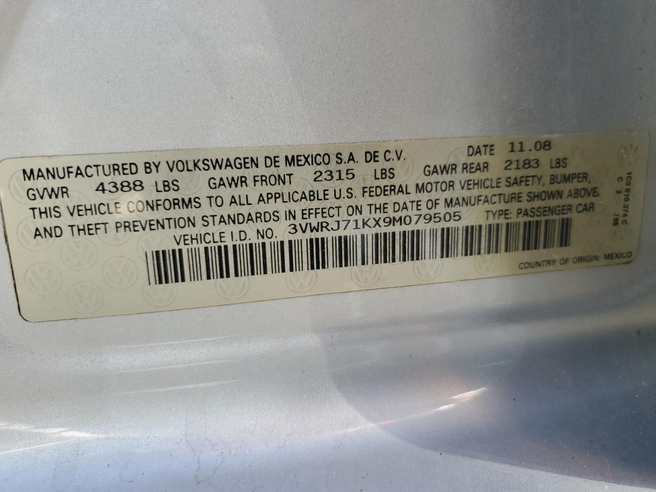 2009 Volkswagen Jetta Wolfsburg Copart, lot number: 59048485, vin: 3VWRJ71KX9M079505. Thumbnail 12