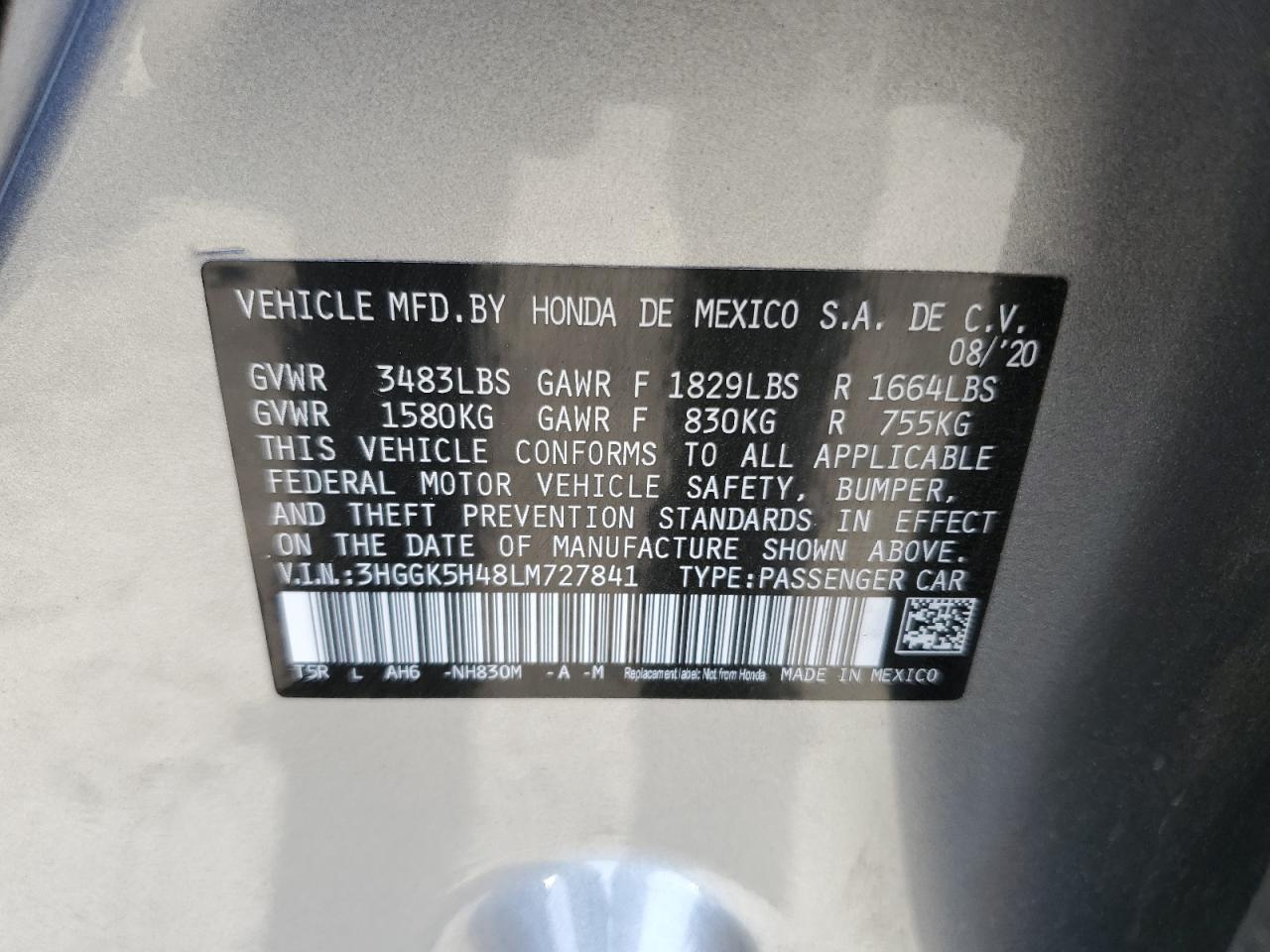 2020 Honda Fit Lx Copart, lot number: 58855205, vin: 3HGGK5H48LM727841. Thumbnail 13