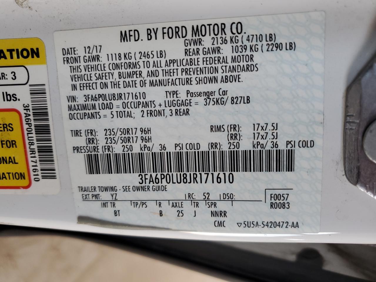 2018 Ford Fusion Se Hybrid Copart, lot number: 58957635, vin: 3FA6P0LU8JR171610. Thumbnail 12