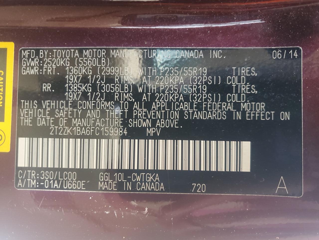 2015 Lexus Rx 350 Copart, lot number: 56052745, vin: 2T2ZK1BA6FC159984. Thumbnail 14