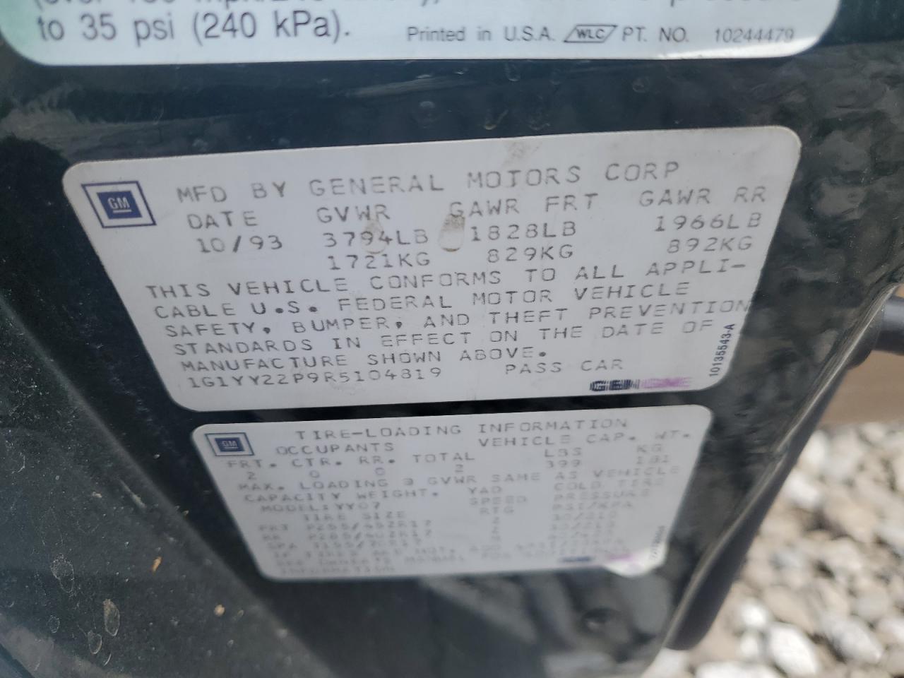 1994 Chevrolet Corvette Copart, lot number: 55630535, vin: 1G1YY22P9R5104819. Thumbnail 12