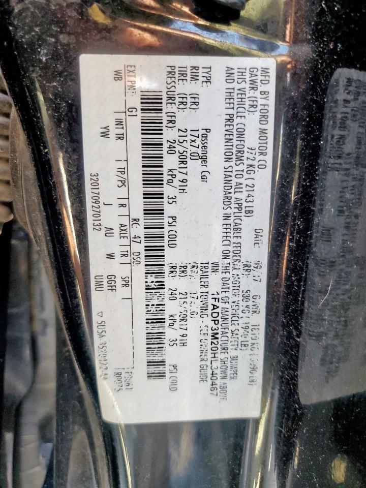 2017 Ford Focus Sel Copart, lot number: 56712805, vin: 1FADP3M20HL340467. Thumbnail 12