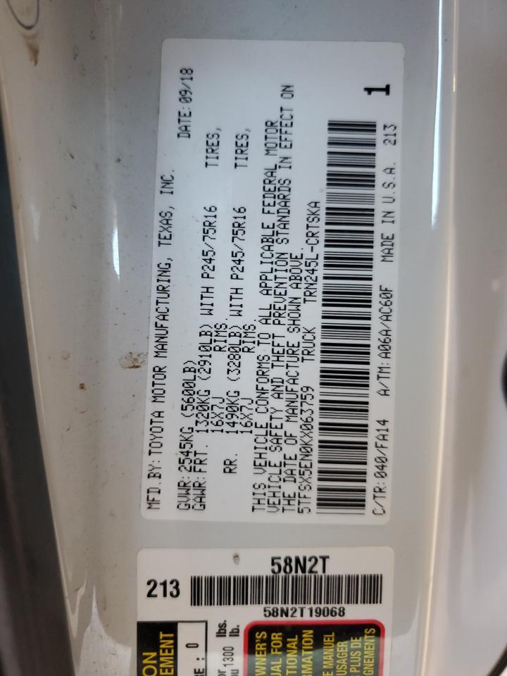 2019 Toyota Tacoma Access Cab Copart, lot number: 56202885, vin: 5TFSX5EN0KX063759. Thumbnail 12