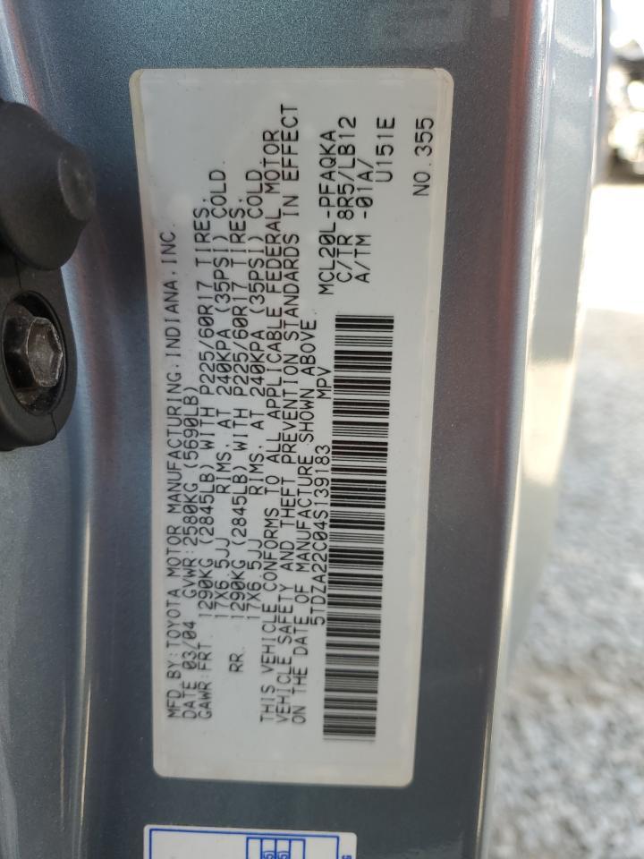 2004 Toyota Sienna Xle Copart, lot number: 58569005, vin: 5TDZA22C04S139183. Thumbnail 13