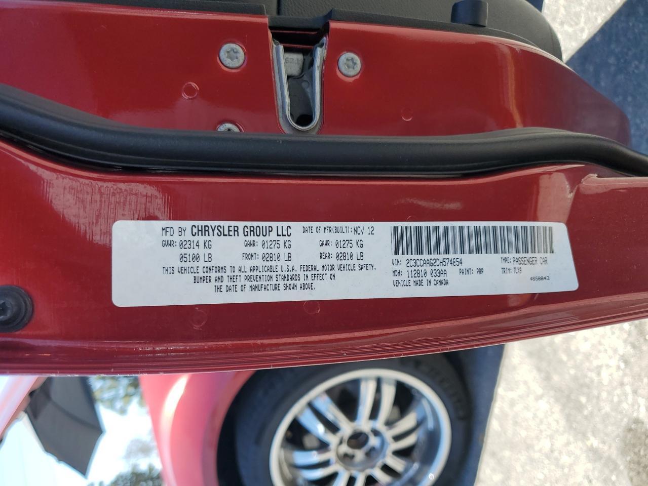 2013 Chrysler 300 Copart, lot number: 56603225, vin: 2C3CCAAG2DH574854. Thumbnail 12