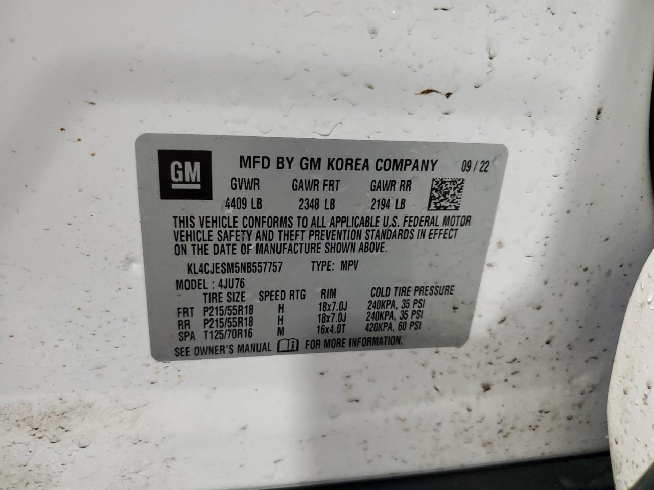 2022 Buick Encore Preferred Copart, lot number: 59285565, vin: KL4CJESM5NB557757. Thumbnail 13