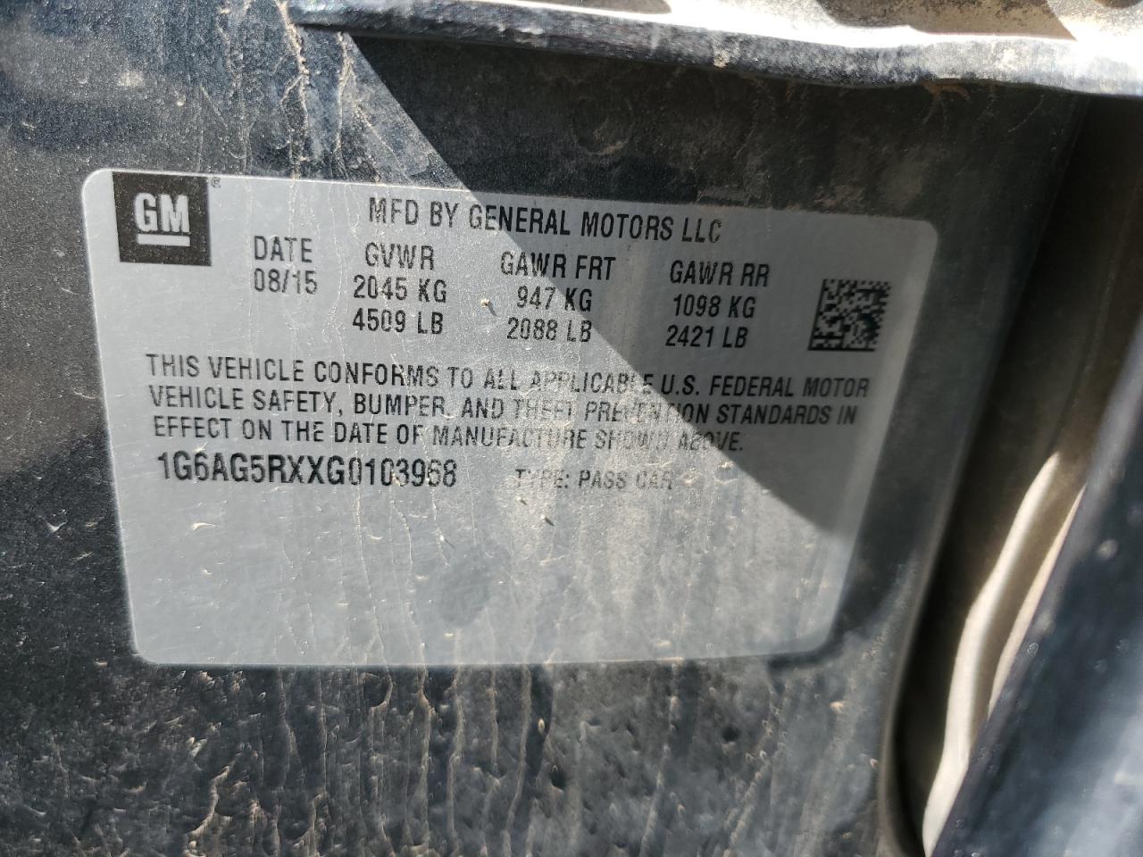 2016 Cadillac Ats Copart, lot number: 55698655, vin: 1G6AG5RXXG0103968. Thumbnail 12