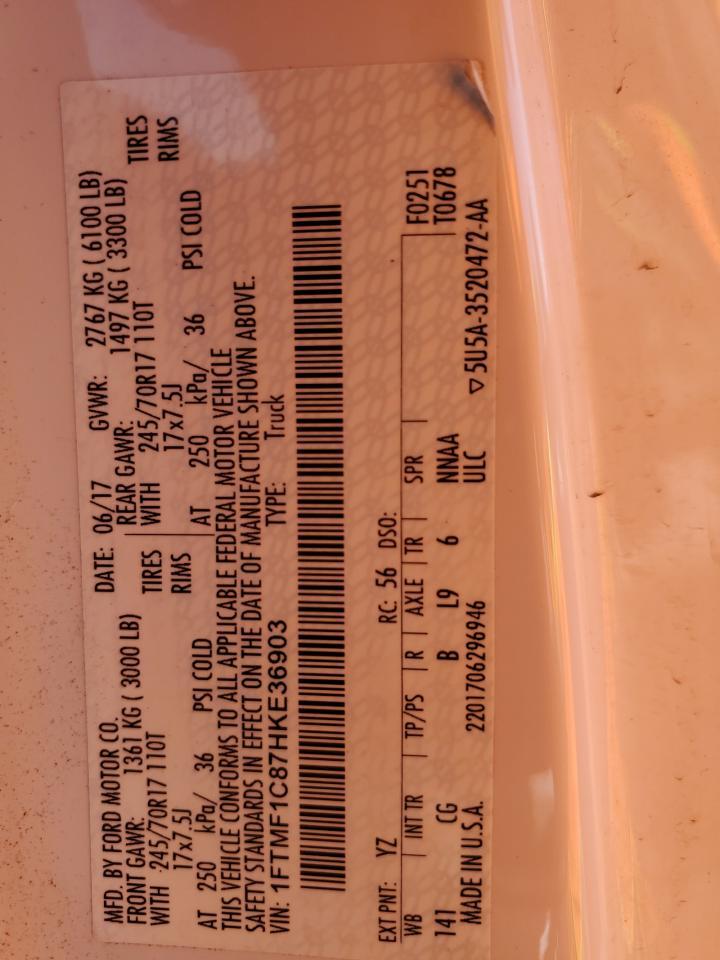 2017 Ford F150 Copart, lot number: 56241625, vin: 1FTMF1C87HKE36903. Thumbnail 13