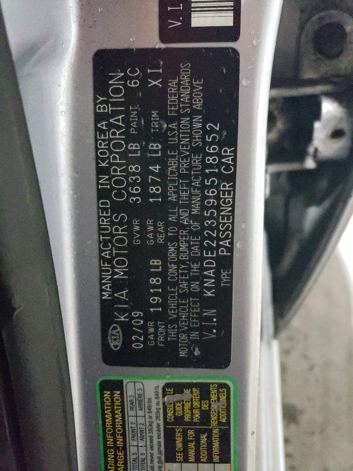 2009 Kia Rio Base Copart, lot number: 56645555, vin: KNADE223596518652. Thumbnail 12