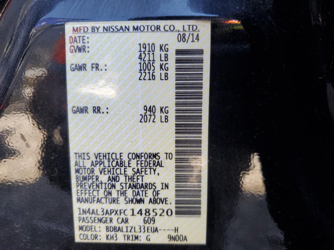 2015 Nissan Altima 2.5 Copart, lot number: 56303125, vin: 1N4AL3APXFC148520. Thumbnail 13