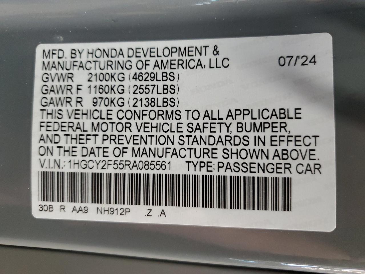 2024 Honda Accord Hybrid Sport Copart, lot number: 56196795, vin: 1HGCY2F55RA085561. Thumbnail 13