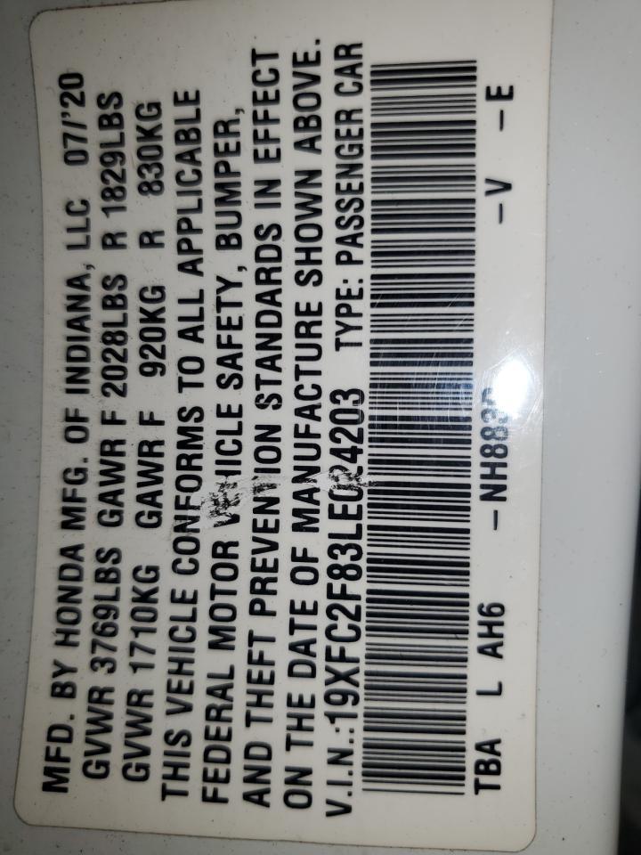 2020 Honda Civic Sport Copart, lot number: 56790685, vin: 19XFC2F83LE024203. Thumbnail 12