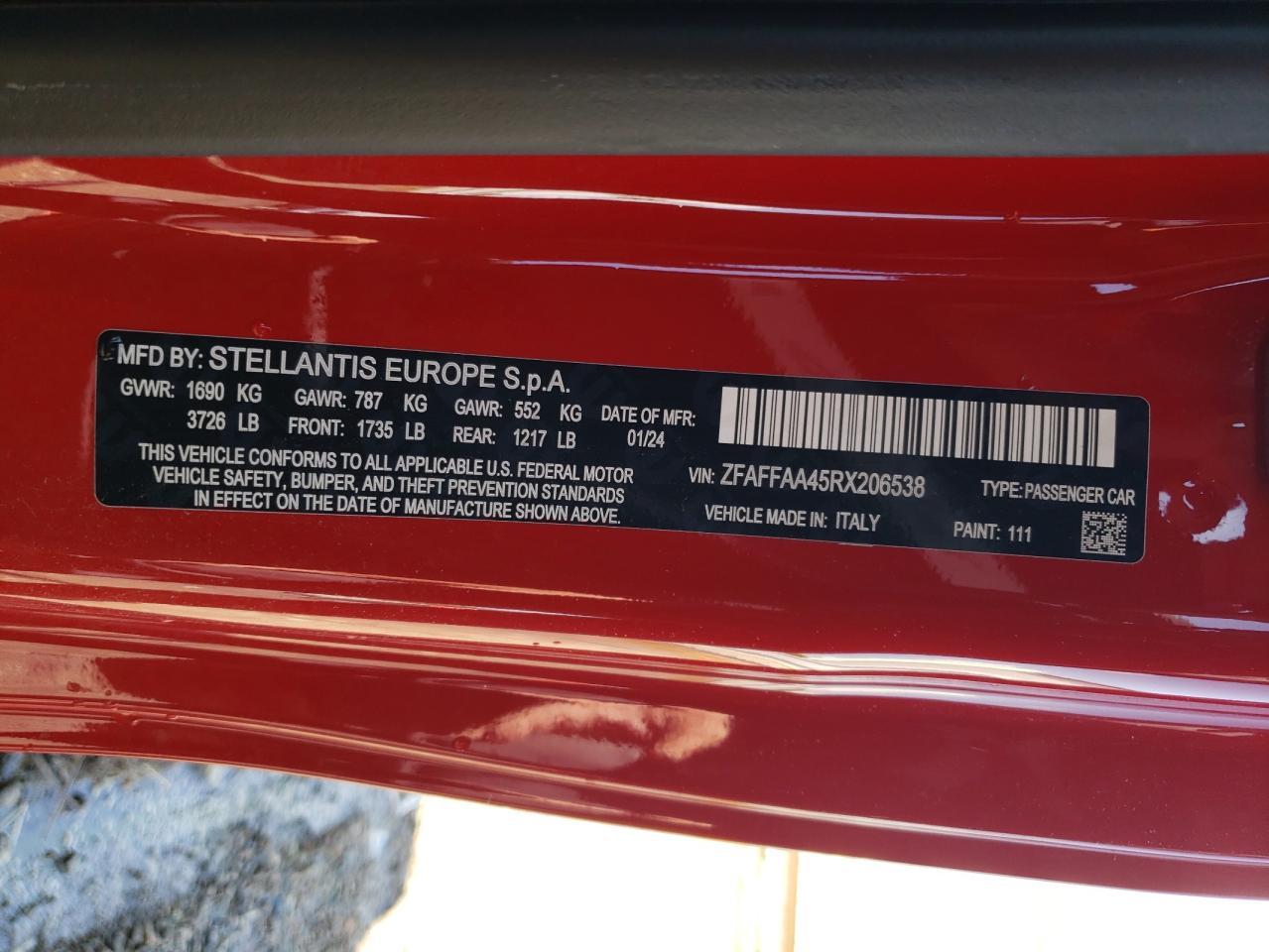 2024 Fiat 500 E Red Copart, lot number: 56752225, vin: ZFAFFAA45RX206538. Thumbnail 13