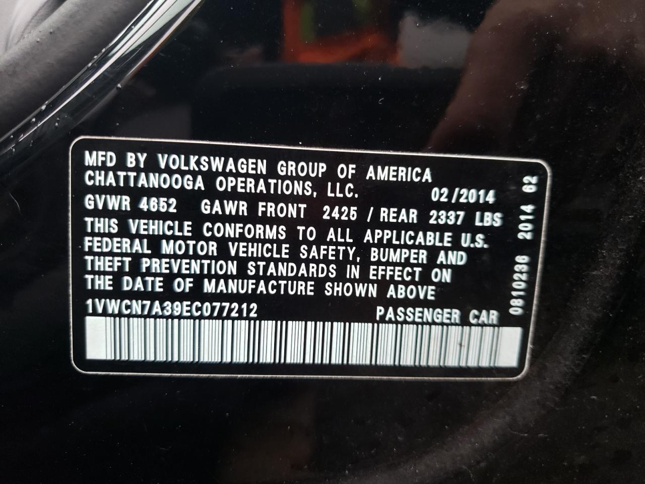 2014 Volkswagen Passat Sel Copart, lot number: 55115445, vin: 1VWCN7A39EC077212. Thumbnail 12