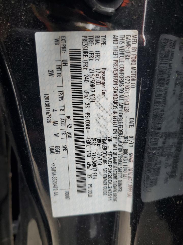 2013 Ford Focus Se Copart, lot number: 56336185, vin: 1FADP3K20DL243511. Thumbnail 12