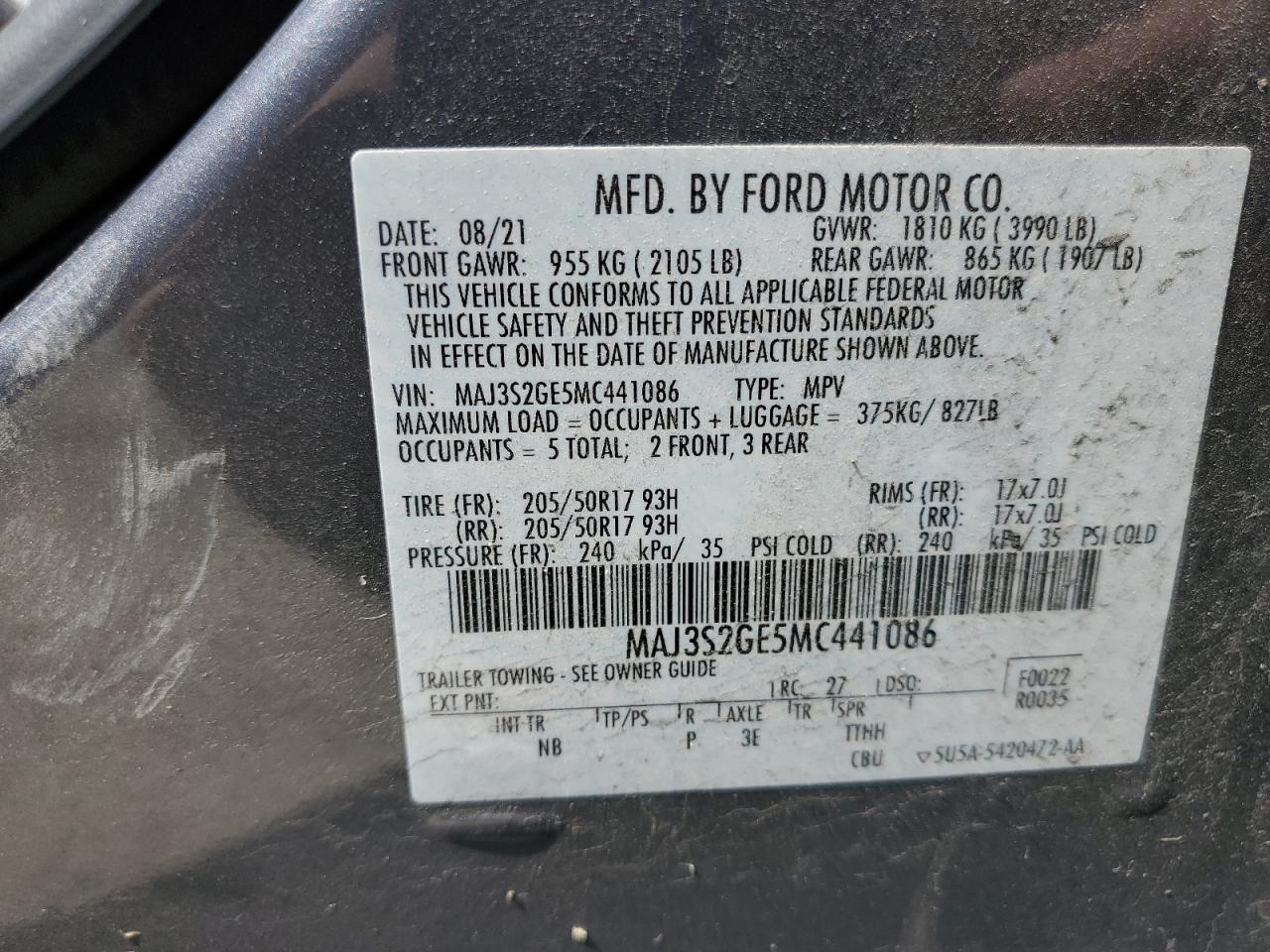 2021 Ford Ecosport Se Copart, lot number: 55814955, vin: MAJ3S2GE5MC441086. Thumbnail 13