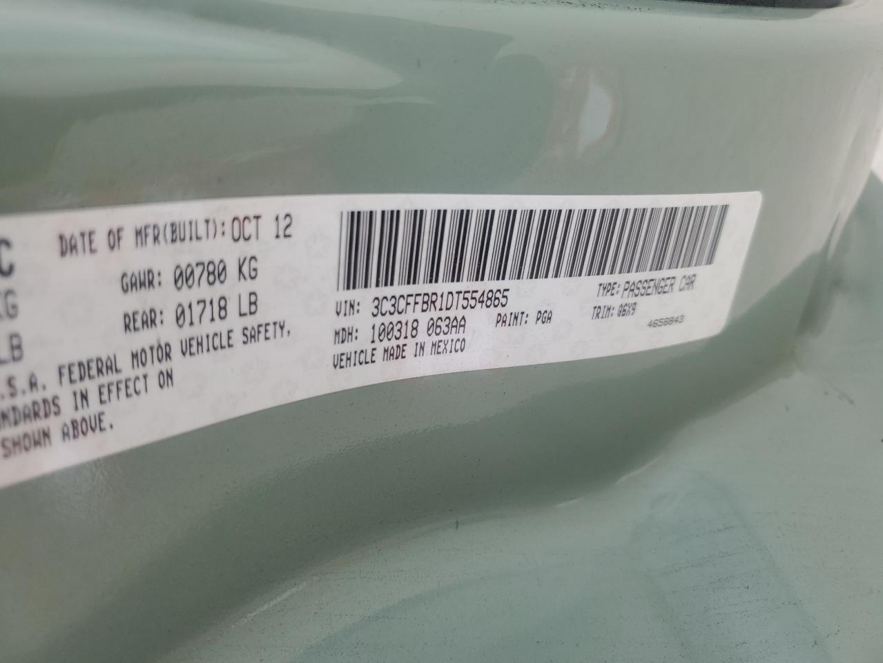 2013 Fiat 500 Sport Copart, lot number: 58783695, vin: 3C3CFFBR1DT554865. Thumbnail 12