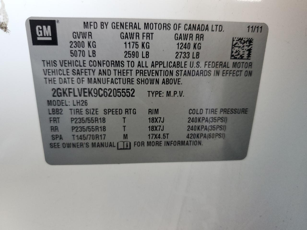 2012 GMC Terrain Slt Copart, lot number: 58825925, vin: 2GKFLVEK9C6205552. Thumbnail 12