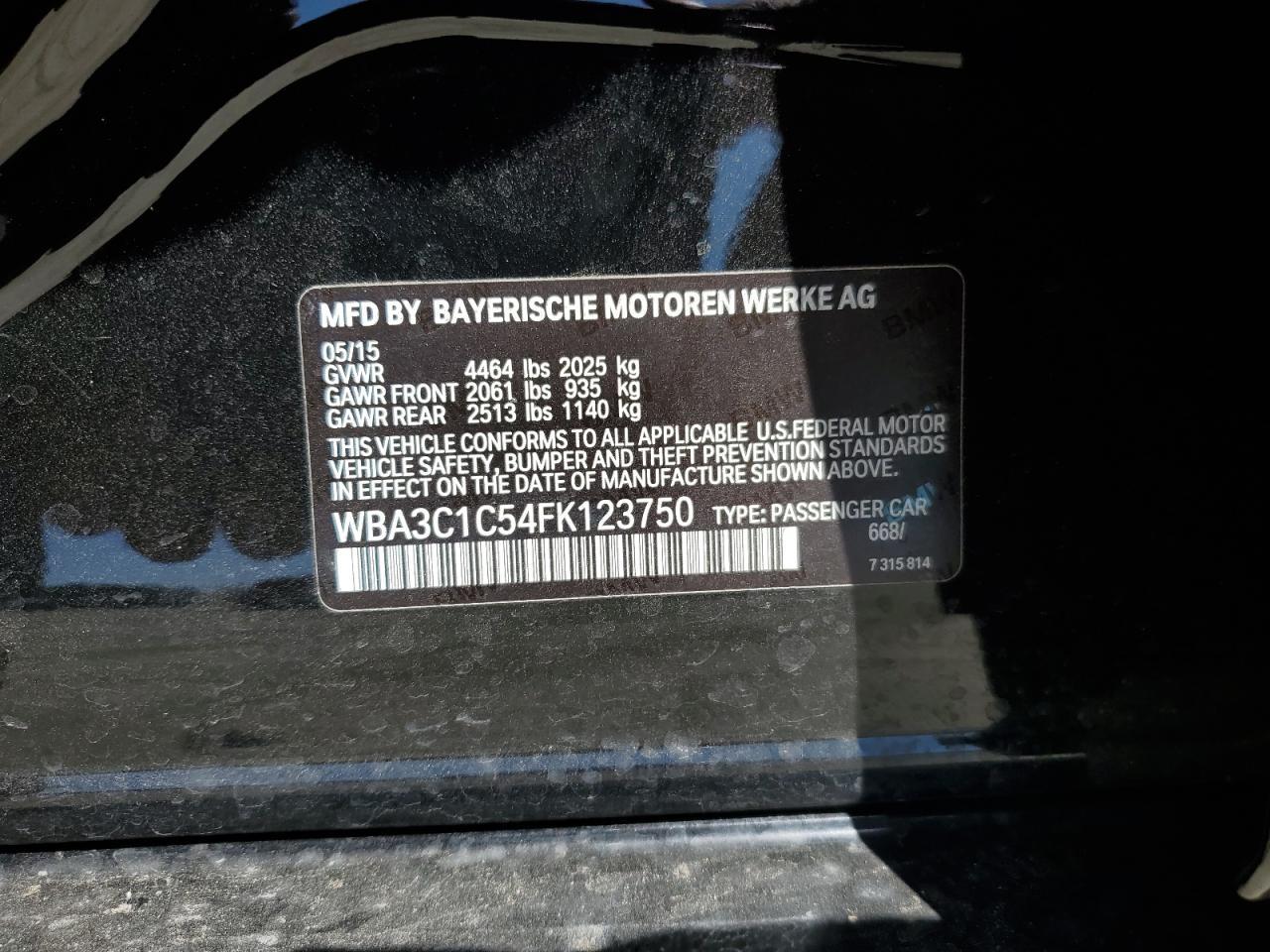 2015 BMW 328 I Sulev Copart, lot number: 59134475, vin: WBA3C1C54FK123750. Thumbnail 12