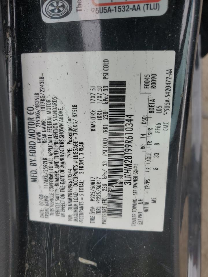 2009 Lincoln Mkz Copart, lot number: 58233565, vin: 3LNHM28T99R610344. Thumbnail 12