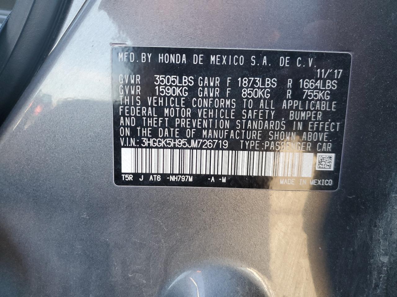 2018 Honda Fit Ex Copart, lot number: 59015325, vin: 3HGGK5H95JM726719. Thumbnail 12