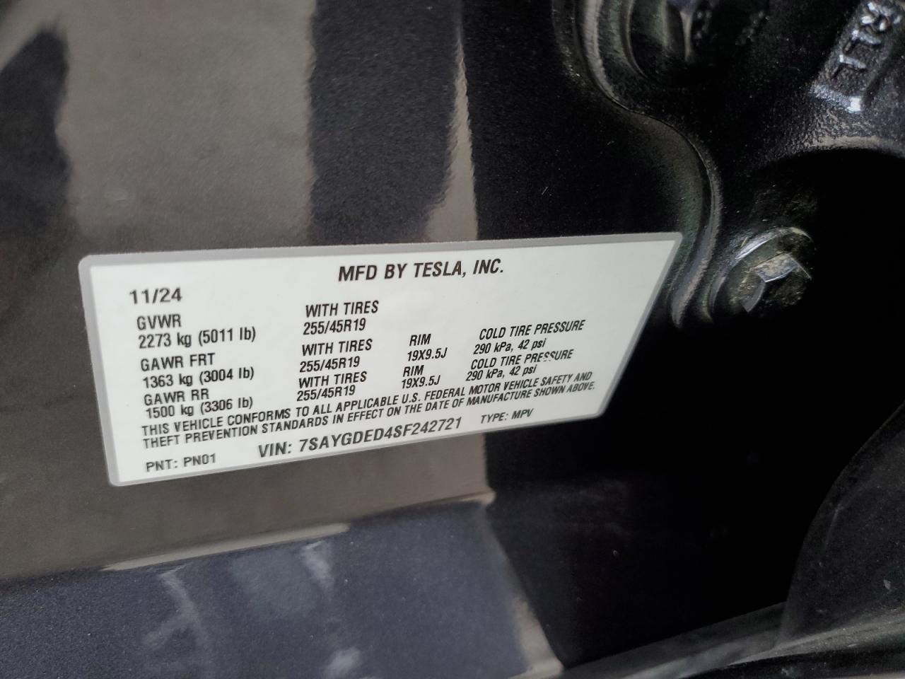 2025 Tesla Model Y Copart, lot number: 56159955, vin: 7SAYGDED4SF242721. Thumbnail 13