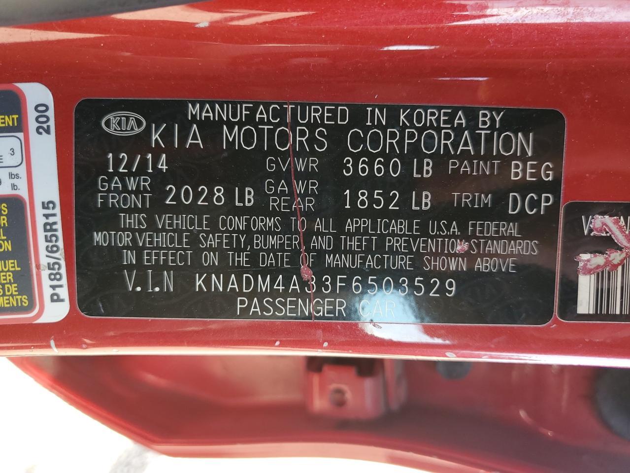 2015 Kia Rio Lx Copart, lot number: 56112455, vin: KNADM4A33F6503529. Thumbnail 12