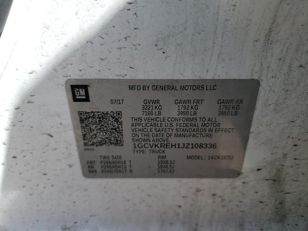 2018 Chevrolet Silverado K1500 Lt Copart, lot number: 56240995, vin: 1GCVKREH1JZ108336. Thumbnail 12