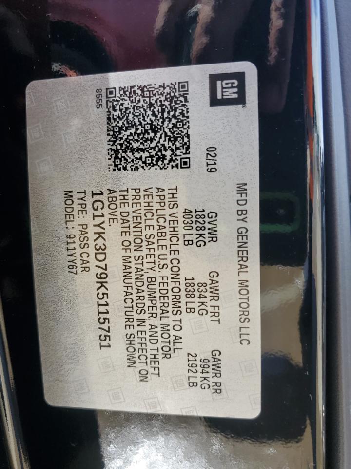 2019 Chevrolet Corvette Stingray Z51 2Lt Copart, lot number: 59190185, vin: 1G1YK3D79K5115751. Thumbnail 12