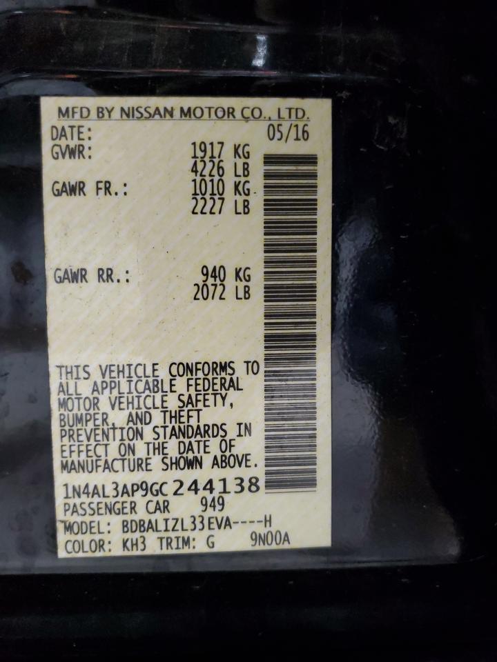 2016 Nissan Altima 2.5 Copart, lot number: 55731965, vin: 1N4AL3AP9GC244138. Thumbnail 12